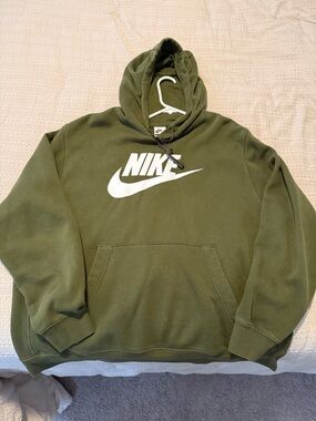 Nike Olive Green Pullover Hoodie with White Logo